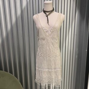 Y2K Bebe Cream Lace V-Neck Top